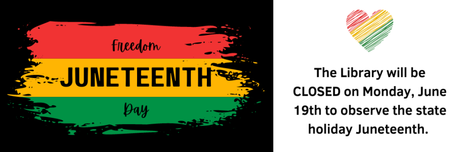 Juneteenth flag and heart in red, yellow, and green.