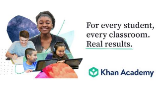 Kids smiling with the Khan Academy Logo